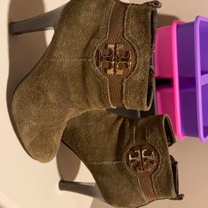 Tory Burch olive green suede  booties 7.5